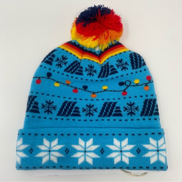 ALDI Gear Christmas Holiday Winter Pom Beanie Snowflake Fall 2023 Unisex Blue - Picture 2 of 4